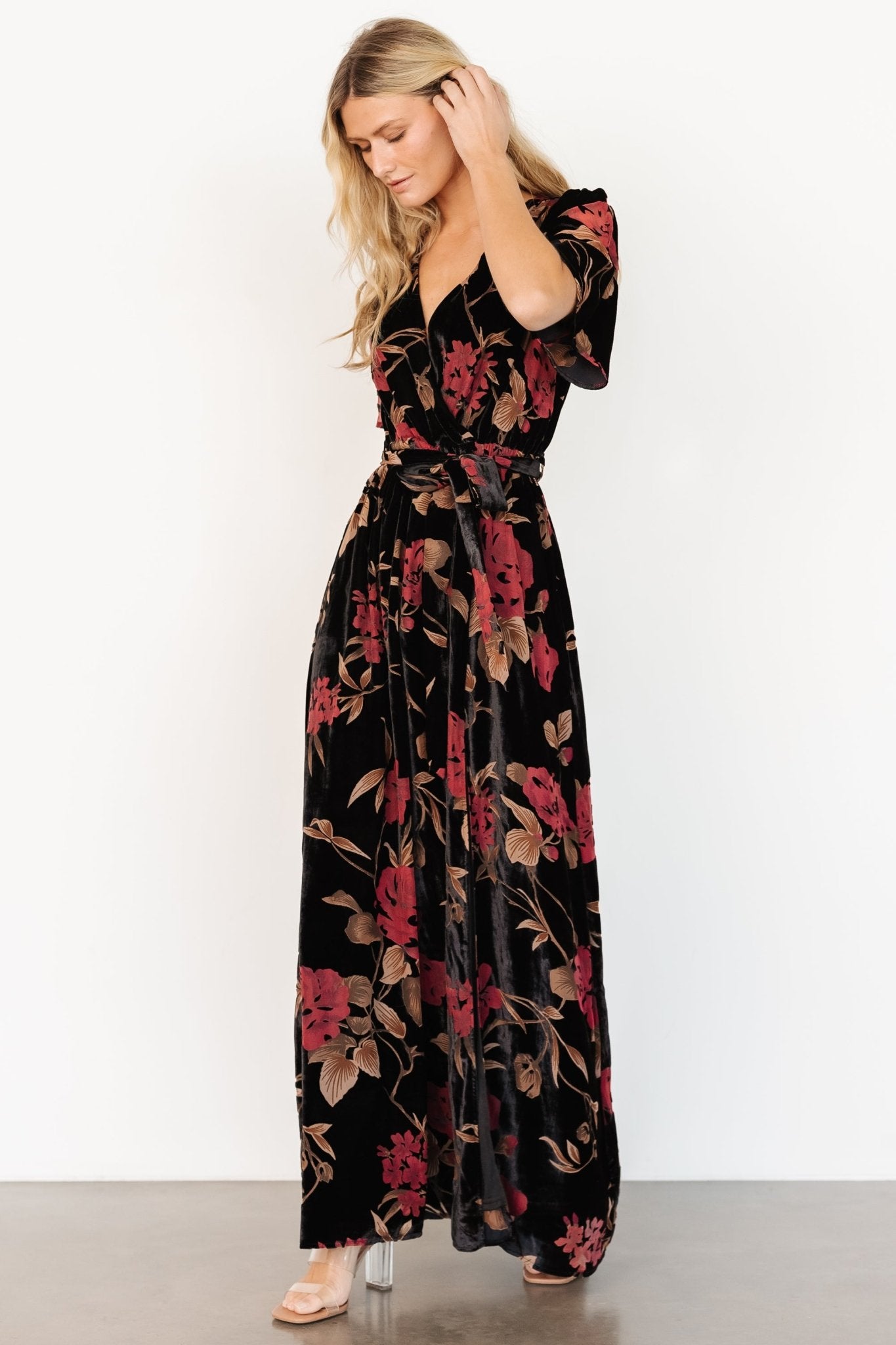 Uma Velvet Maxi Dress | Merlot + Black Floral - Baltic Born