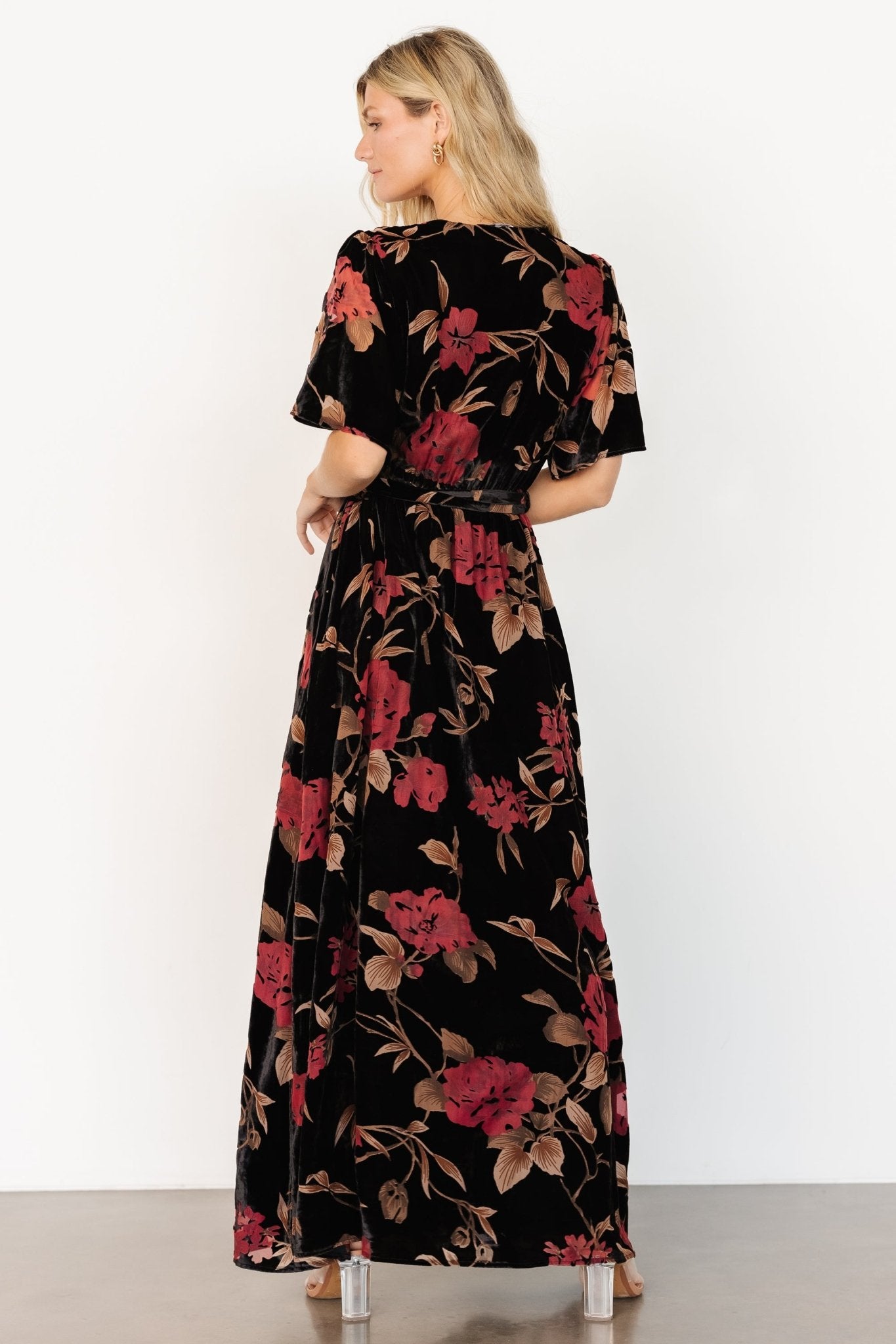 Uma Velvet Maxi Dress | Merlot + Black Floral - Baltic Born