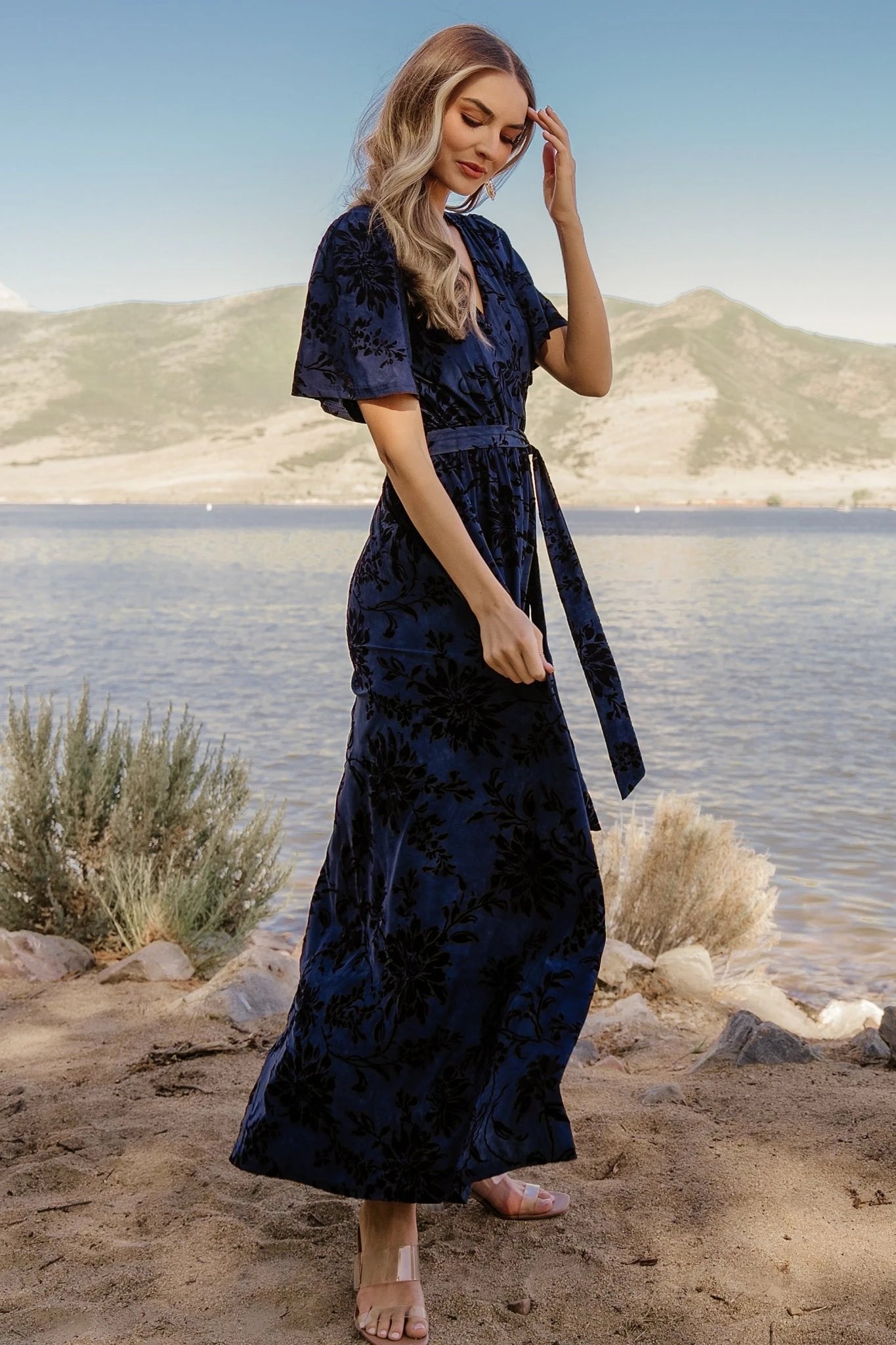 Baltic Born Womens Uma Velvet Maxi Dress | Navy