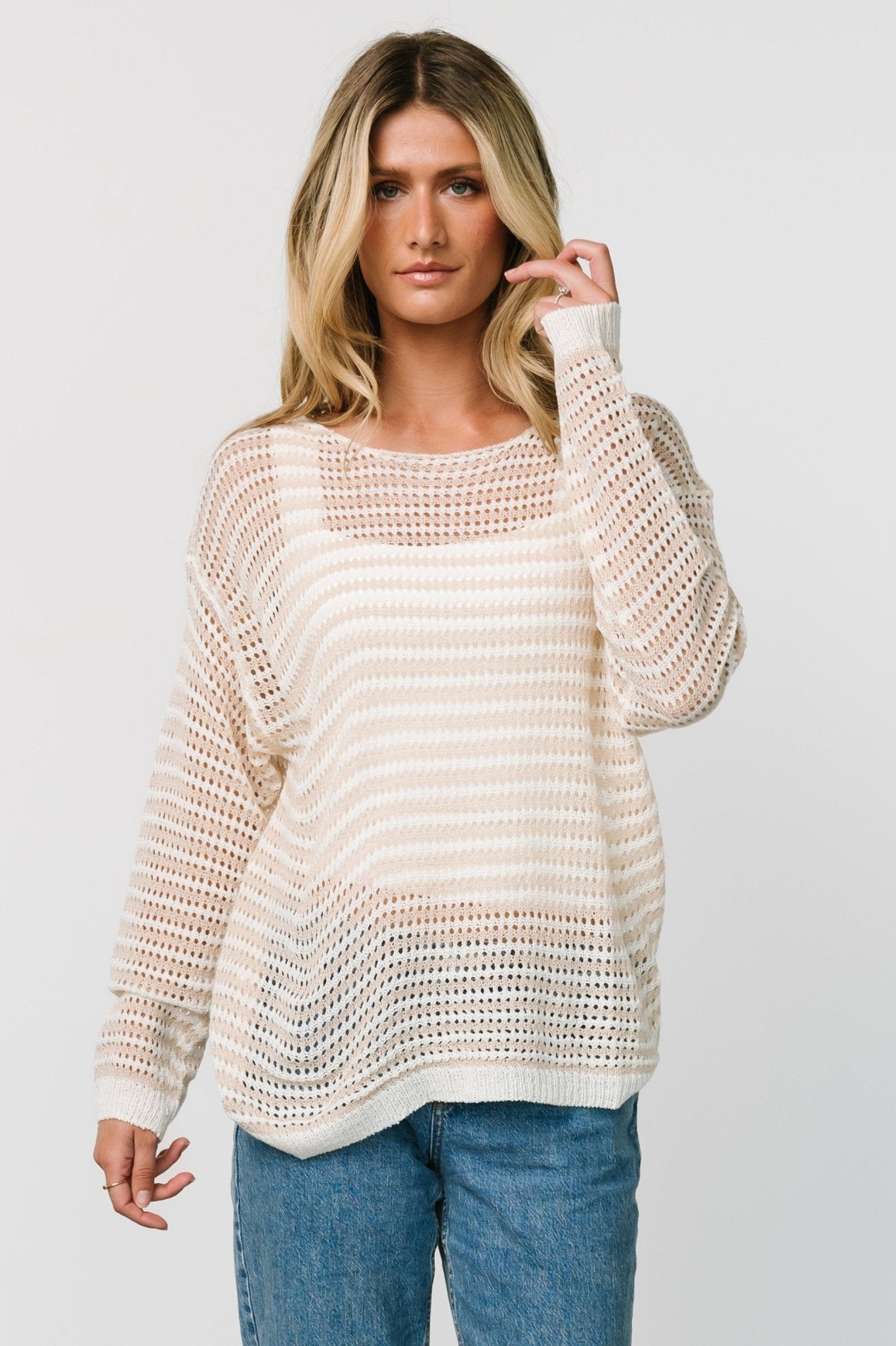 Valissa Open Knit Top | White + Sand - Baltic Born