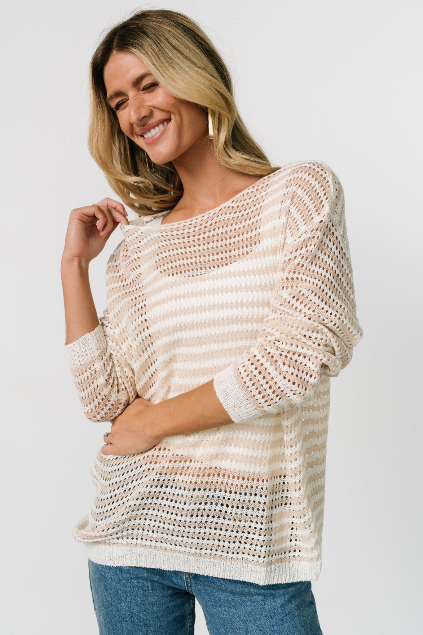 Valissa Open Knit Top | White + Sand - Baltic Born