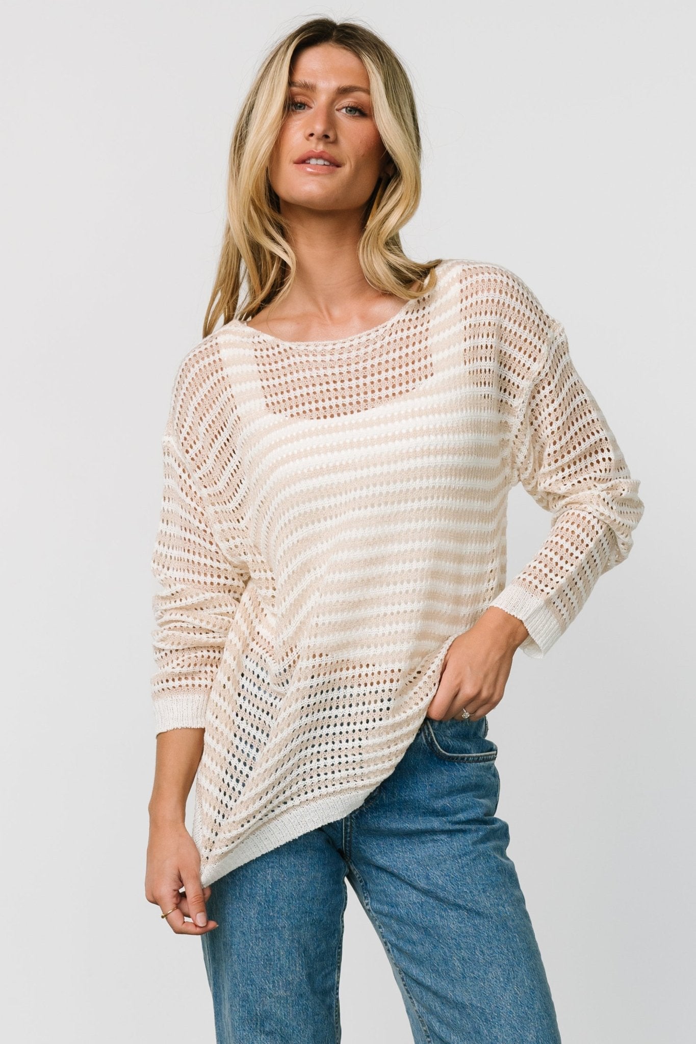 Valissa Open Knit Top | White + Sand - Baltic Born