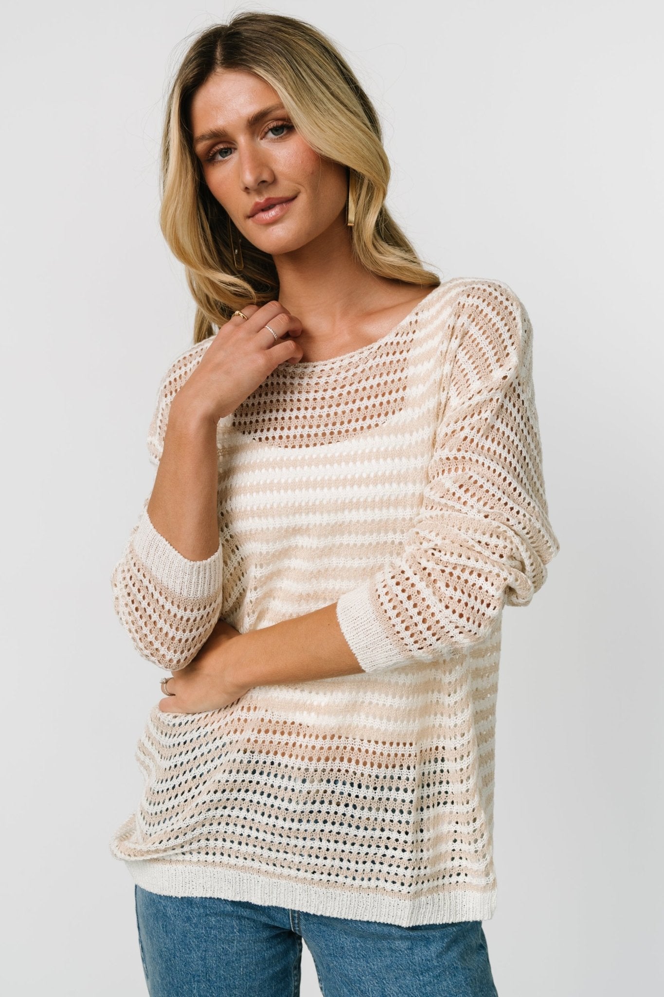 Valissa Open Knit Top | White + Sand - Baltic Born