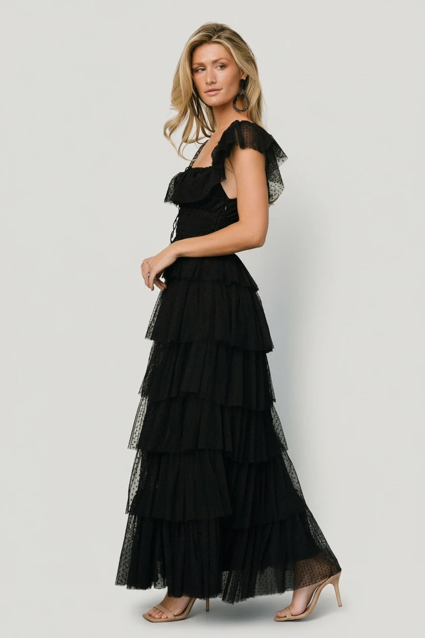 Valora Swiss Dot Tulle Maxi Dress | Black Valora Swiss Dot Tulle Maxi Dress | Black