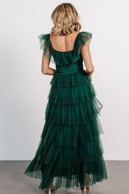 Valora Swiss Dot Tulle Maxi Dress | Dark Green - Baltic Born