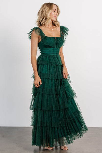 Valora Swiss Dot Tulle Maxi Dress | Dark Green - Baltic Born