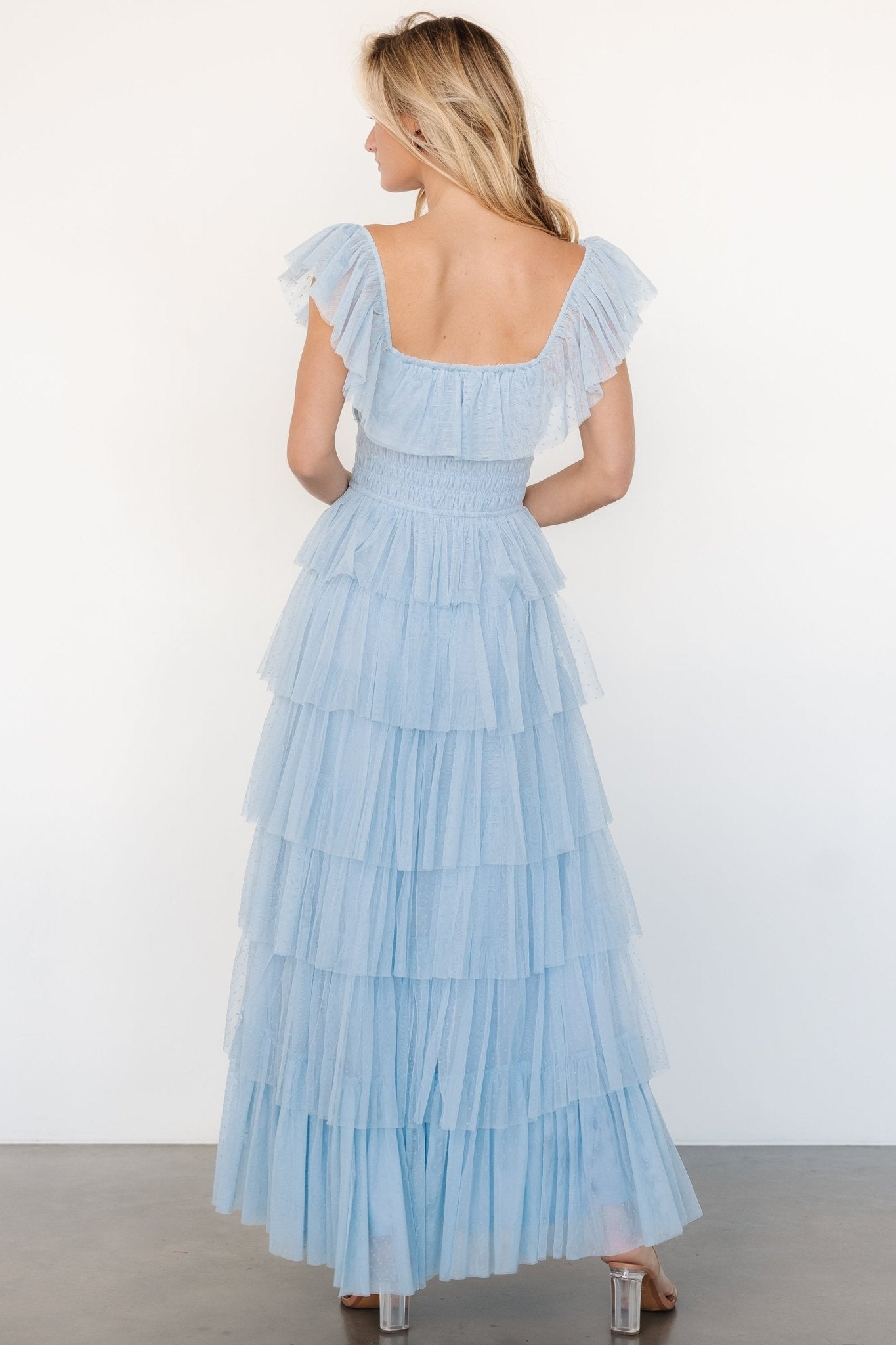 Valora Swiss Dot Tulle Maxi Dress | Light Blue - Baltic Born