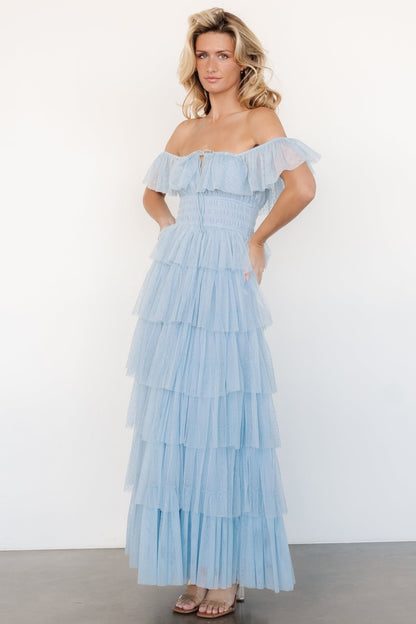 Valora Swiss Dot Tulle Maxi Dress | Light Blue - Baltic Born