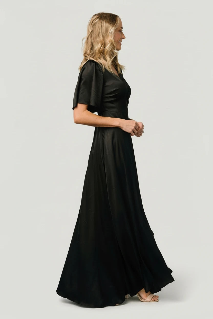 Vara Satin Maxi Wrap Dress | Black