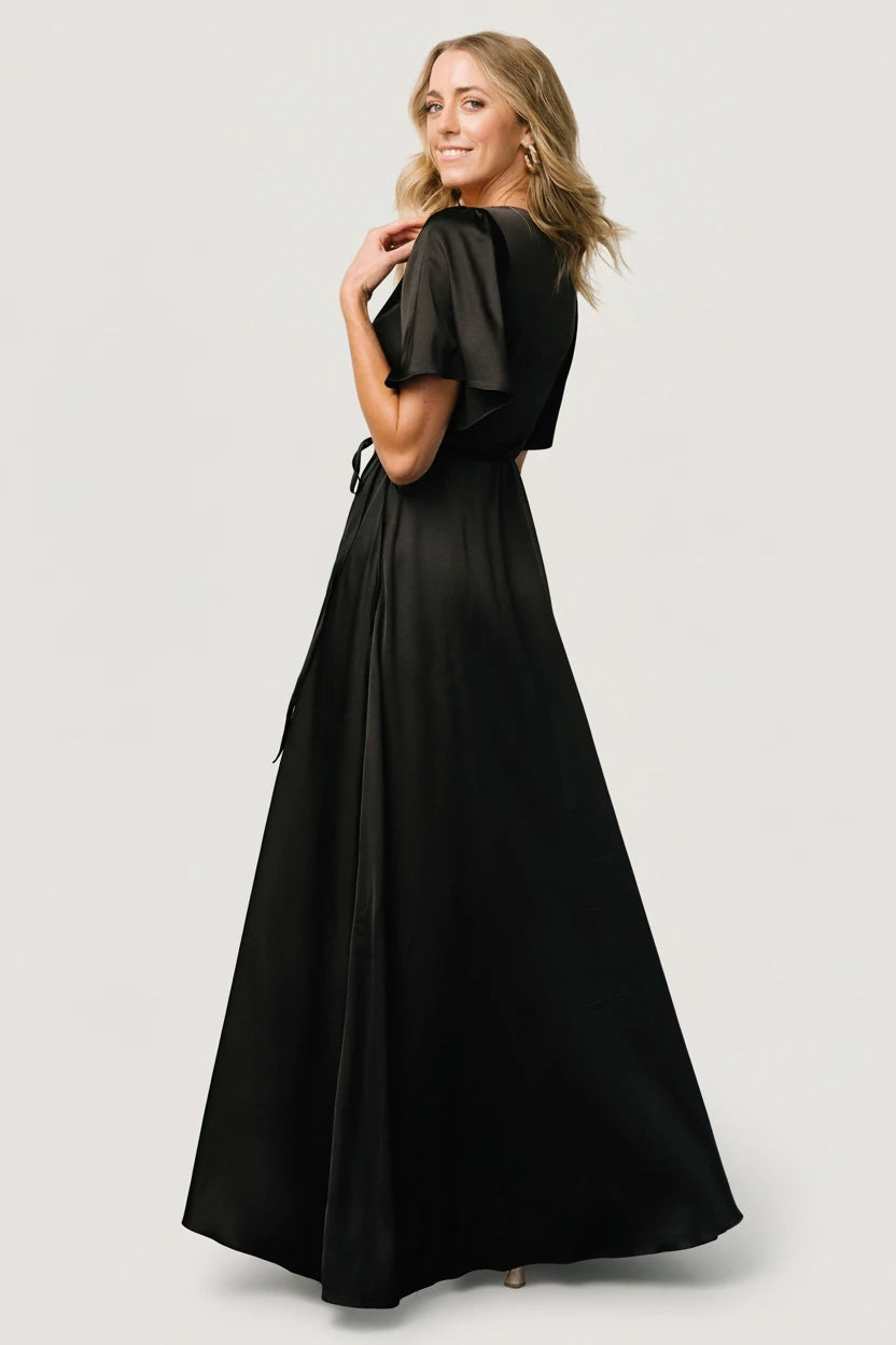 Vara Satin Maxi Wrap Dress | Black
