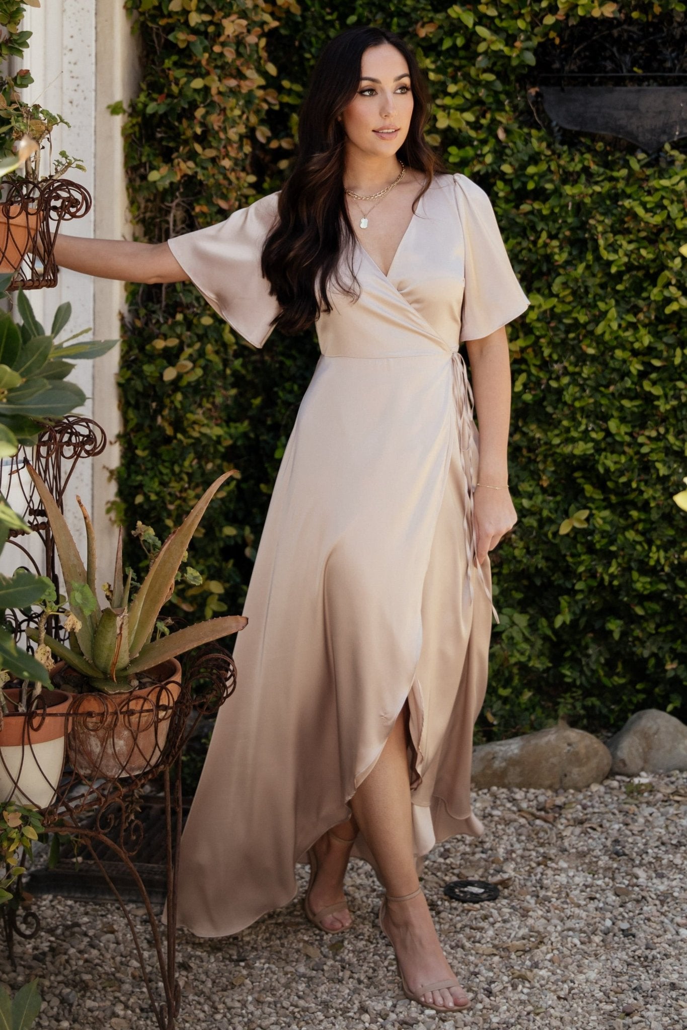 Vara Satin Maxi Wrap Dress | Champagne - Baltic Born