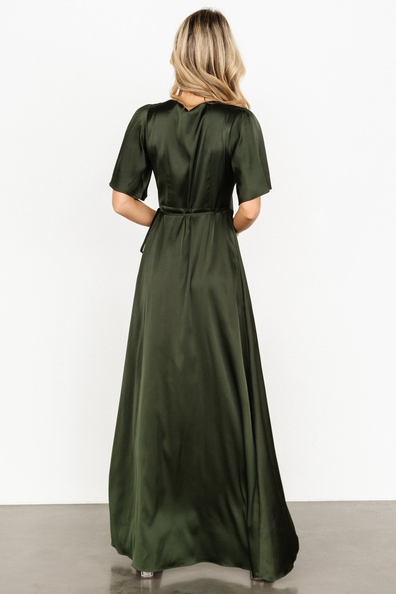 Vara Satin Maxi Wrap Dress | Dark Olive - Baltic Born