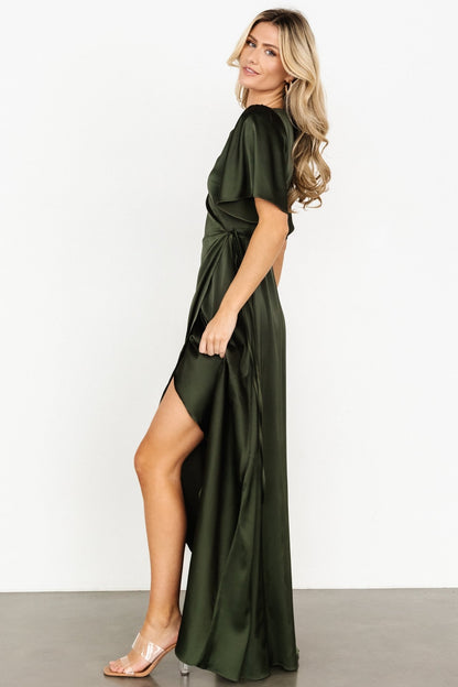 Vara Satin Maxi Wrap Dress | Dark Olive - Baltic Born