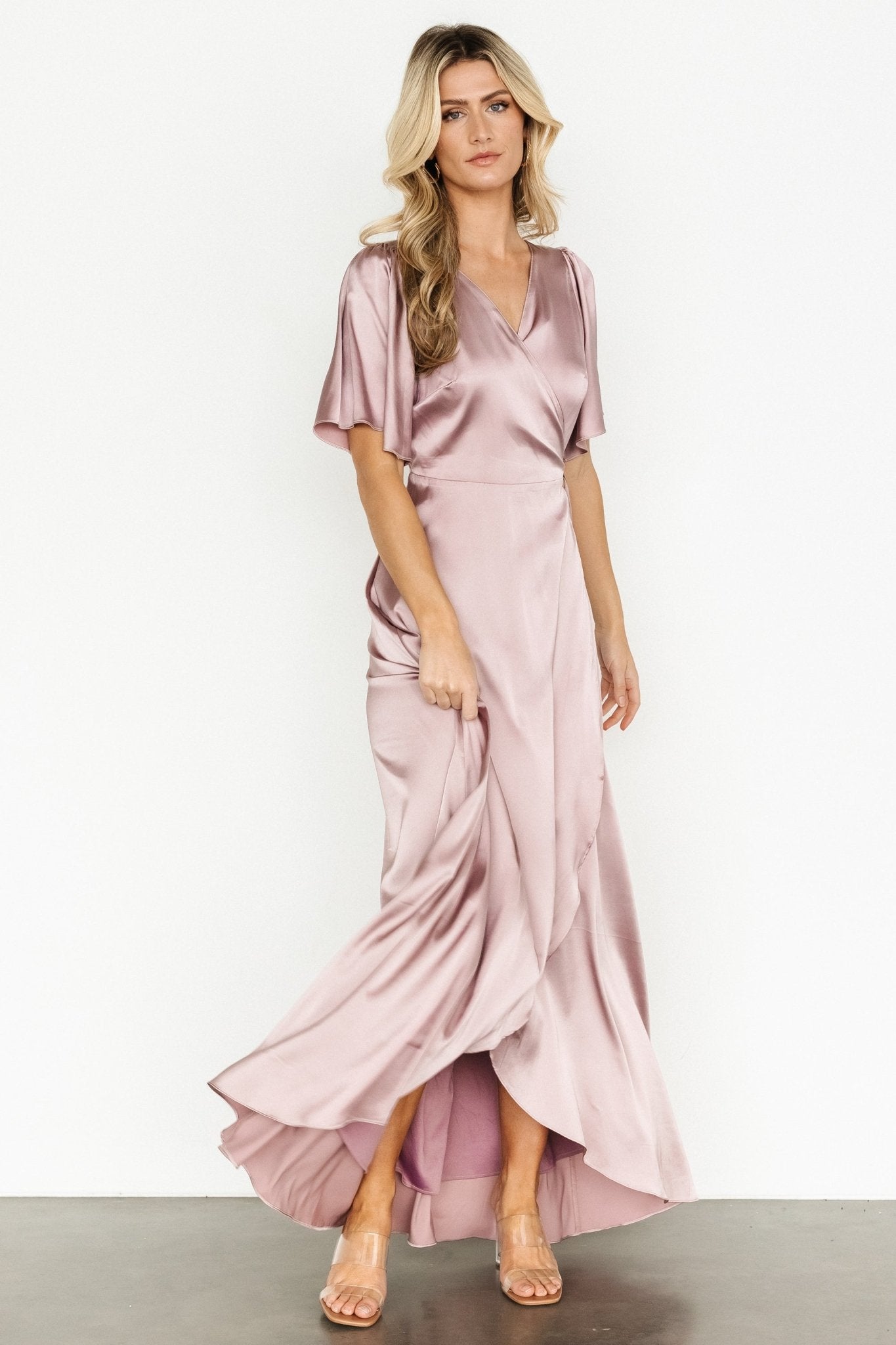 Vara Satin Maxi Wrap Dress | Lilac - Baltic Born