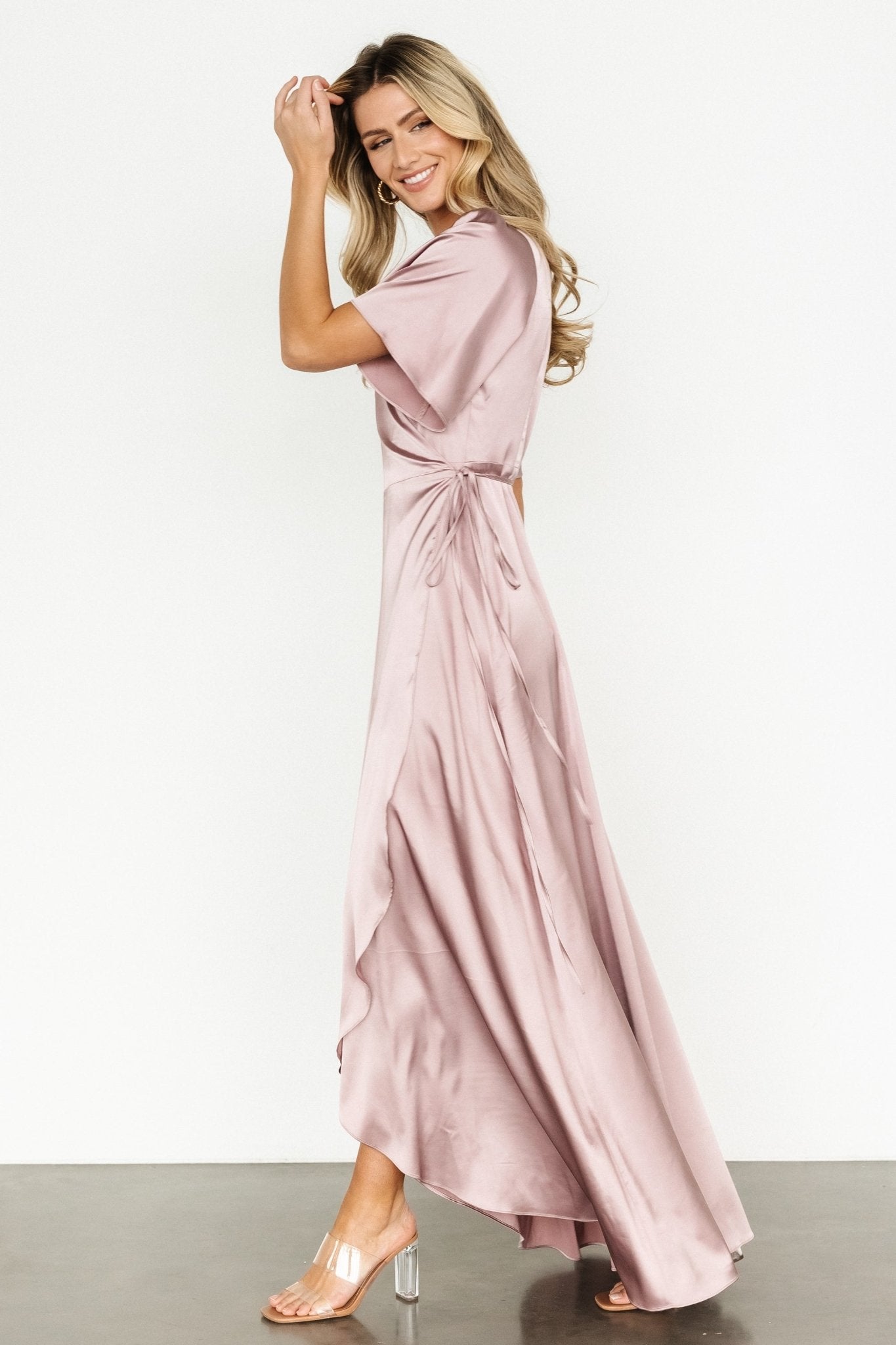 Vara Satin Maxi Wrap Dress | Lilac - Baltic Born