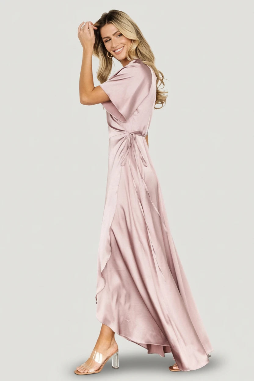 Vara Satin Maxi Wrap Dress | Lilac