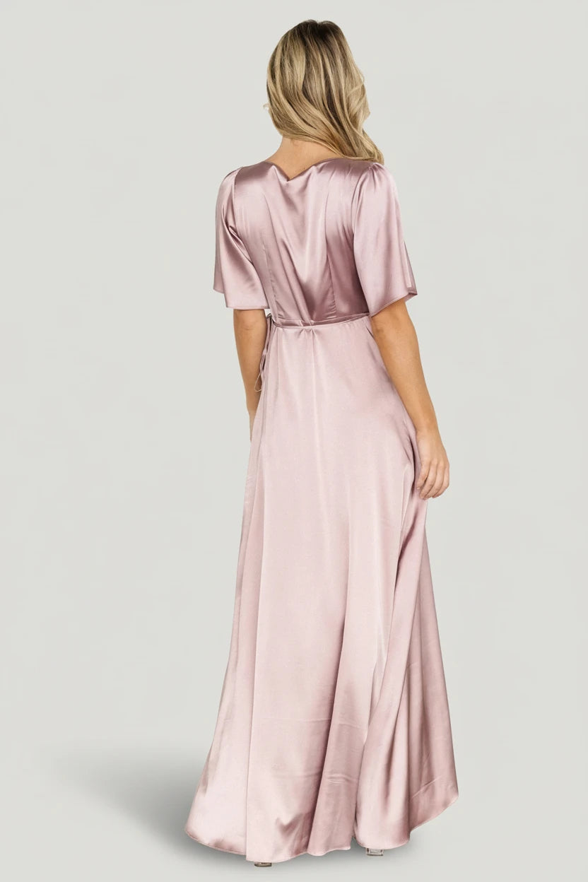Vara Satin Maxi Wrap Dress | Lilac