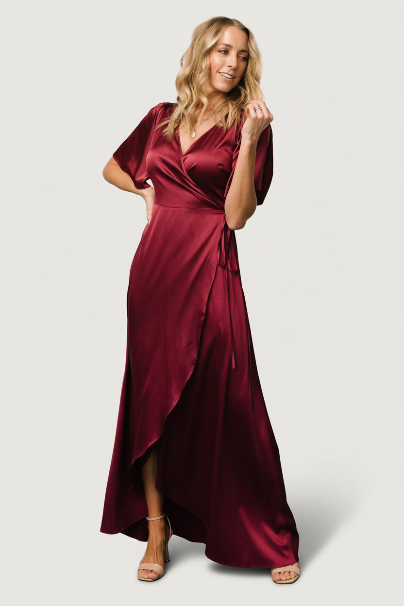 Vara Satin Maxi Wrap Dress - Mulberry | Baltic Born 1XL Vara Satin Maxi Wrap Dress - Mulberry | Baltic Born 1XL