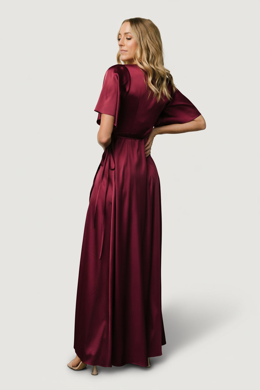 Vara Satin Maxi Wrap Dress - Mulberry