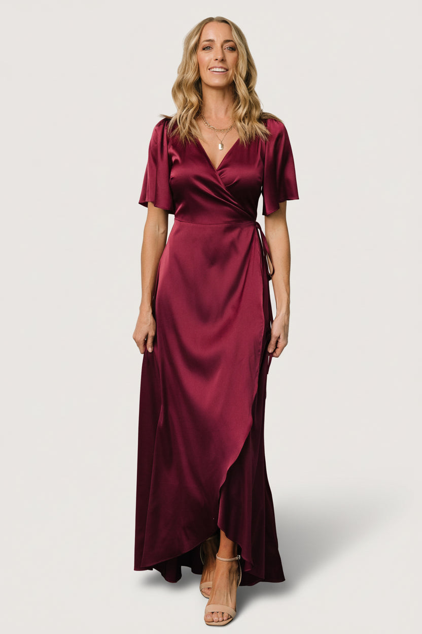Baltic Born Womens Vara Satin Maxi Wrap Dress | Mulberry | Size: XL Baltic Born Womens Vara Satin Maxi Wrap Dress | Mulberry | Size: XL