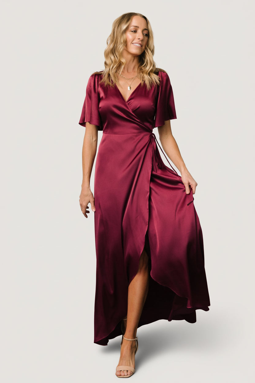 Vara Satin Maxi Wrap Dress - Mulberry