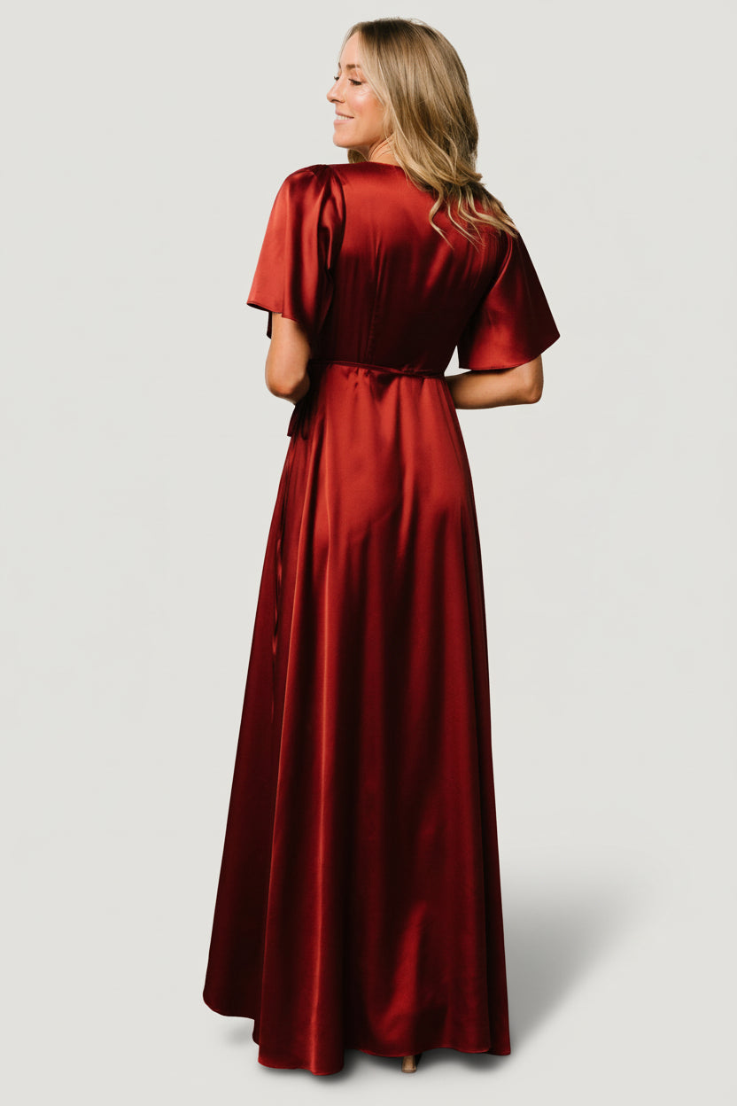 Vara Satin Maxi Wrap Dress | Terracotta