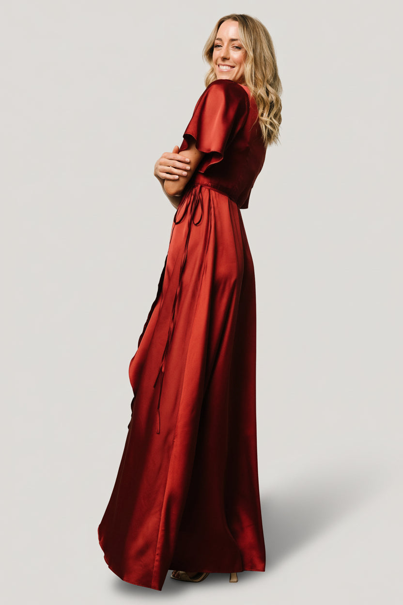 Vara Satin Maxi Wrap Dress | Terracotta