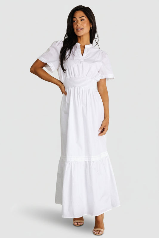 white eyelet dress long Windsor Lovely Day Eyelet A-Line Midi Dress in White | Size: L