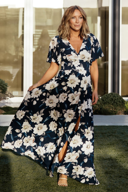 Verona Smocked Maxi Dress | Navy + White Floral - Baltic Born