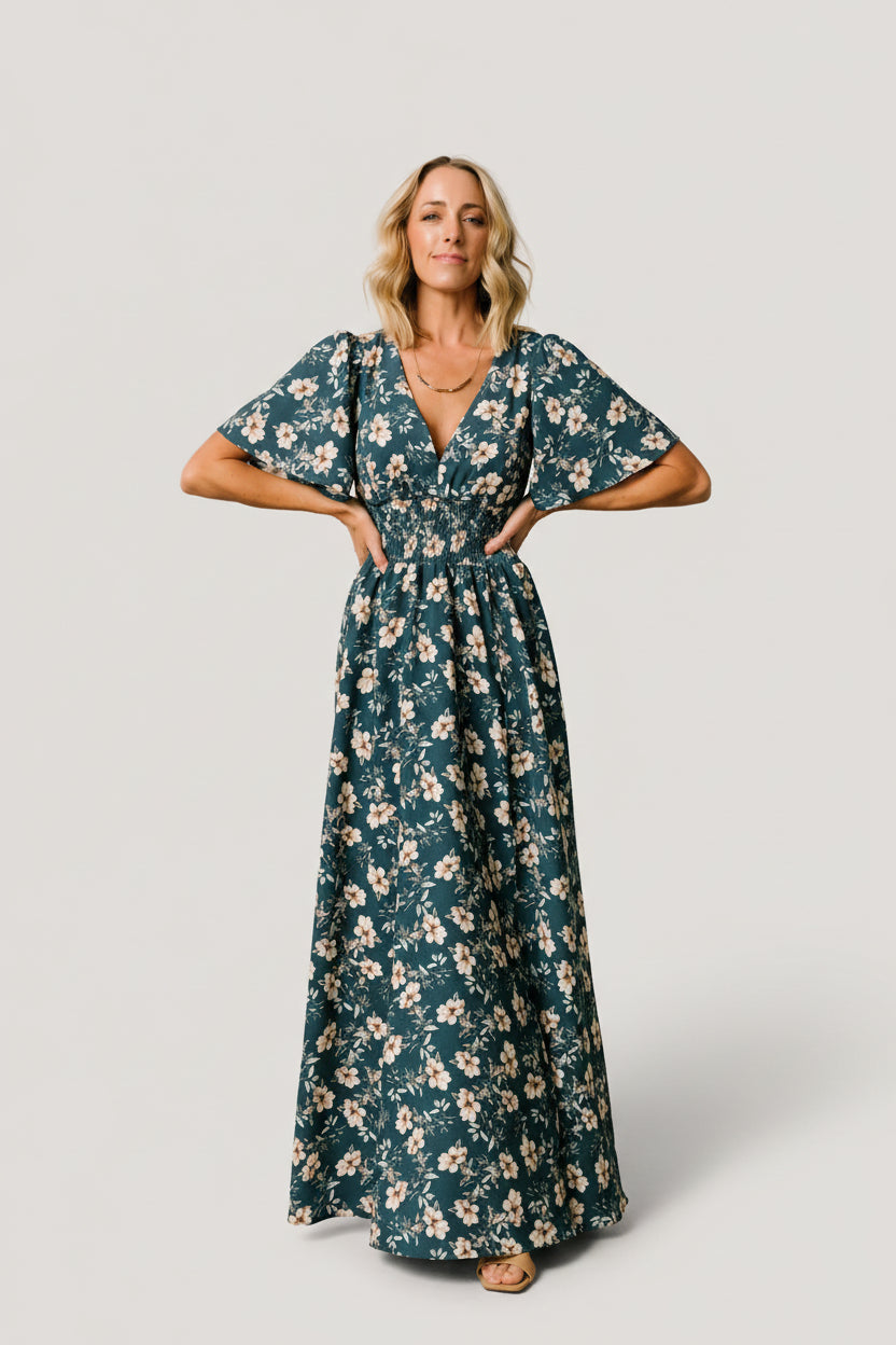 Verona Smocked Maxi Dress | Slate Floral