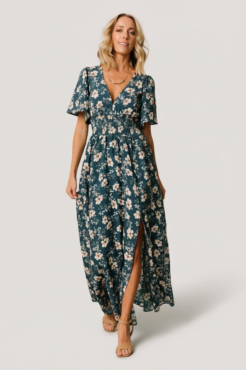 Verona Smocked Maxi Dress | Slate Floral