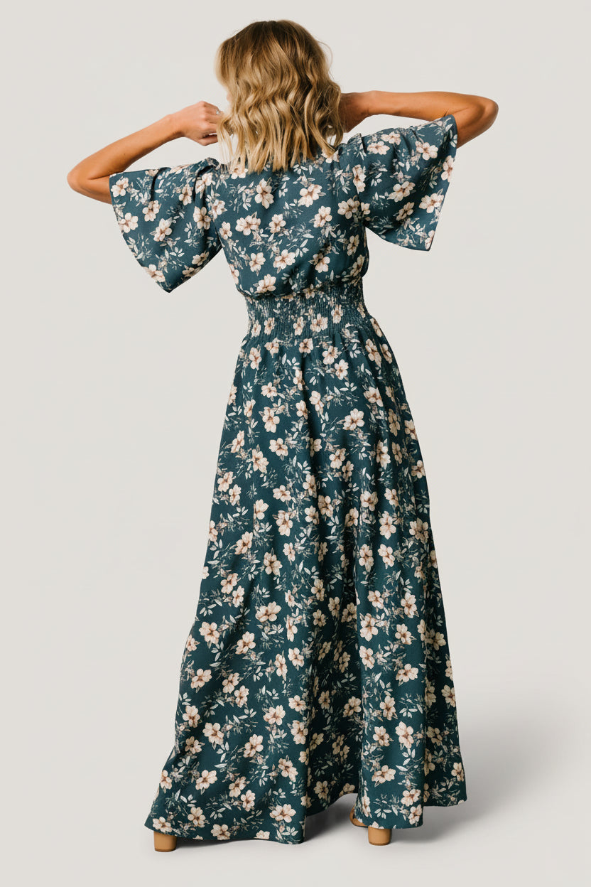 Verona Smocked Maxi Dress | Slate Floral