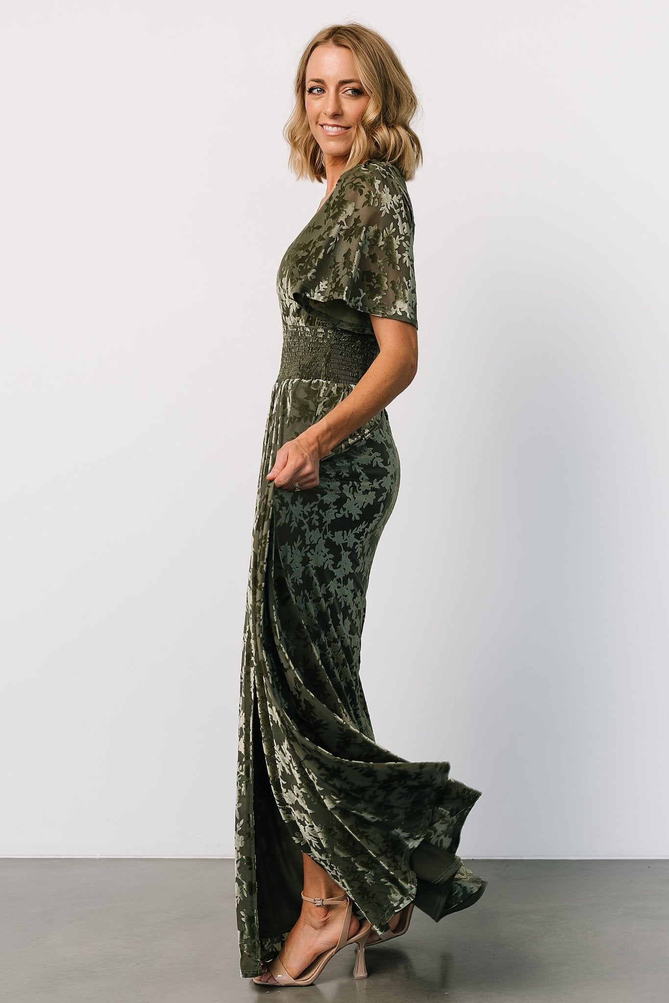 Veronica Velvet Maxi Dress | Dark Sage - Baltic Born