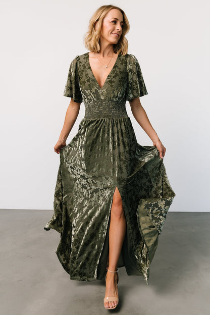 Veronica Velvet Maxi Dress | Dark Sage - Baltic Born