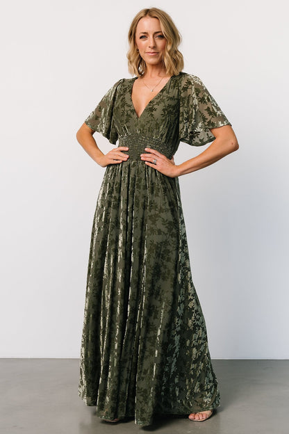 Veronica Velvet Maxi Dress | Dark Sage - Baltic Born