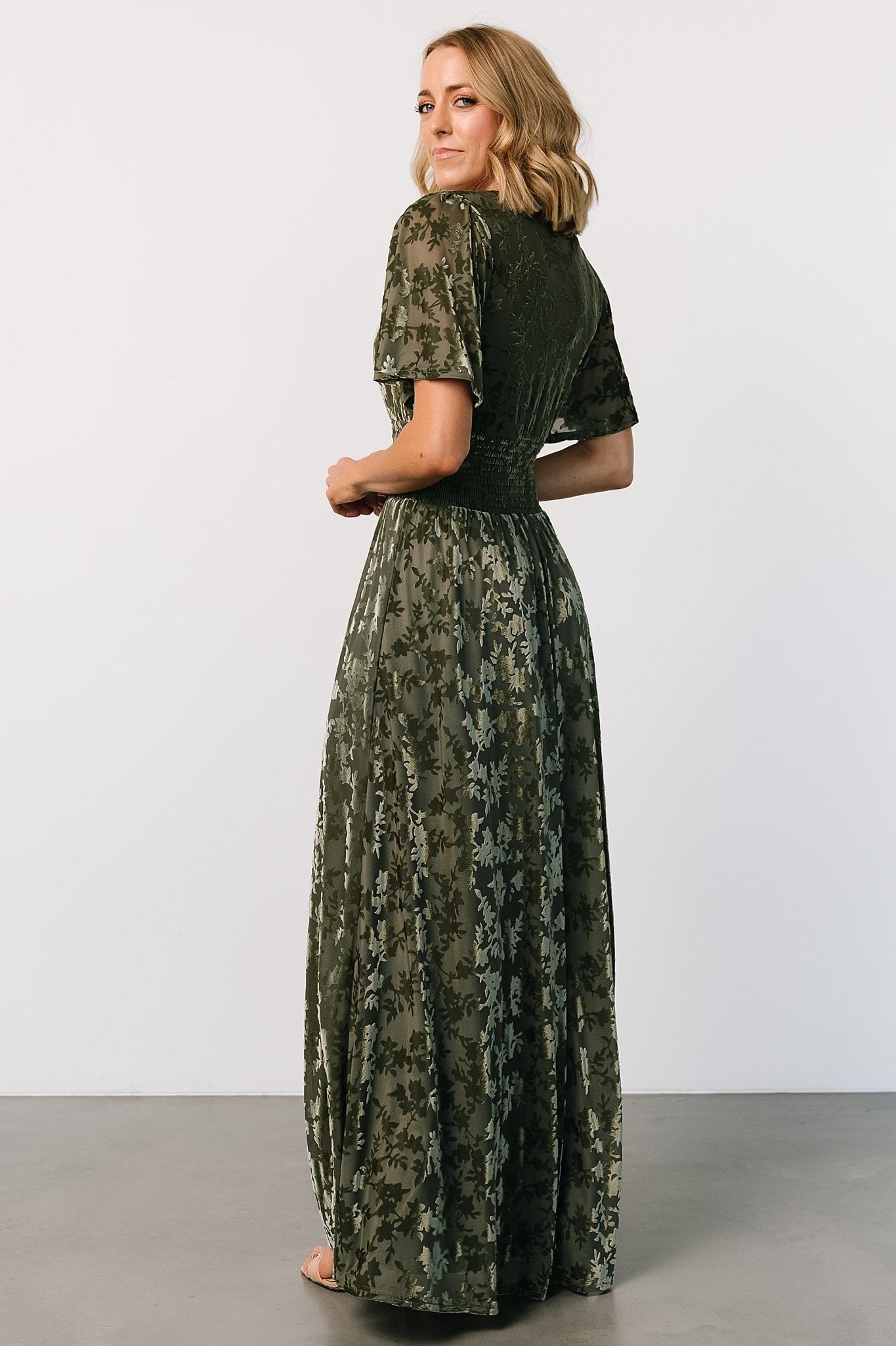 Veronica Velvet Maxi Dress | Dark Sage - Baltic Born