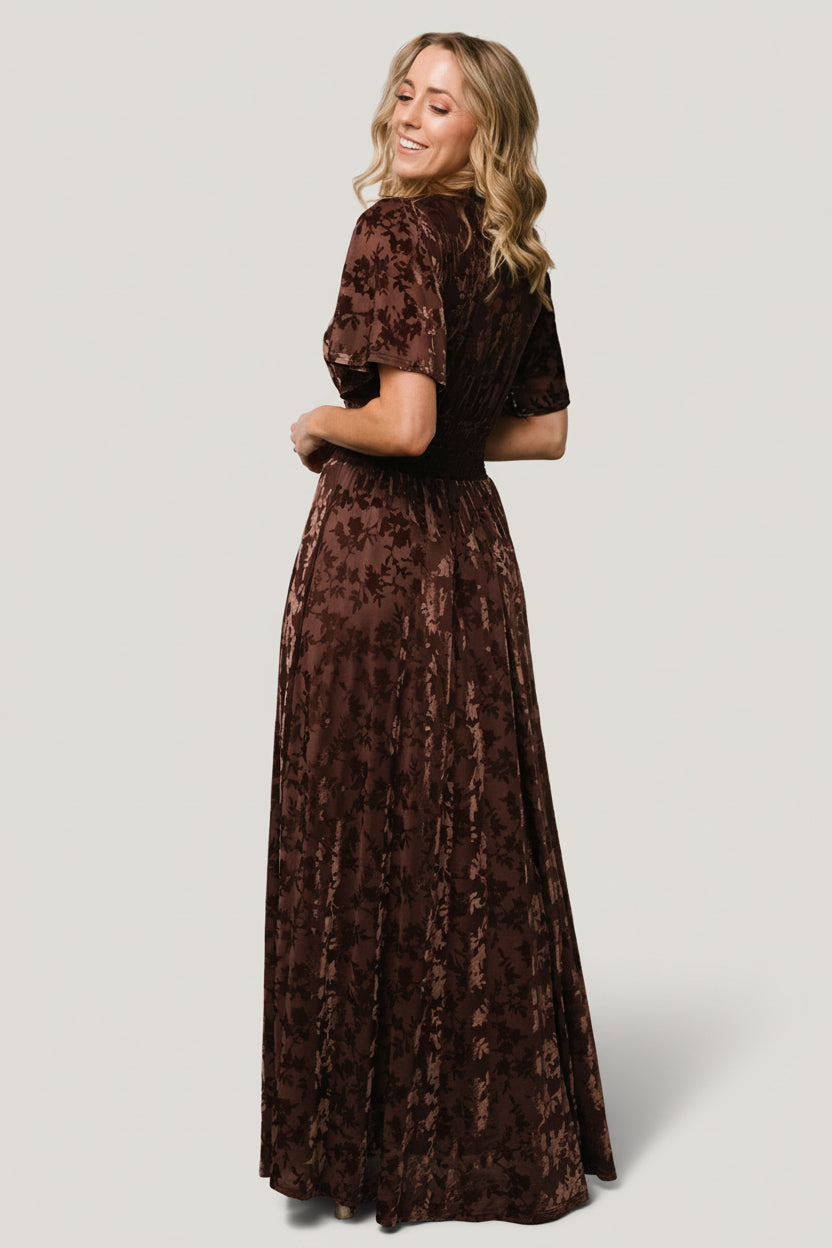 espresso brown dress Baltic Born Womens Veronica Velvet Maxi Dress | Espresso