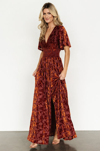 Veronica Velvet Maxi Dress | Rust - Baltic Born