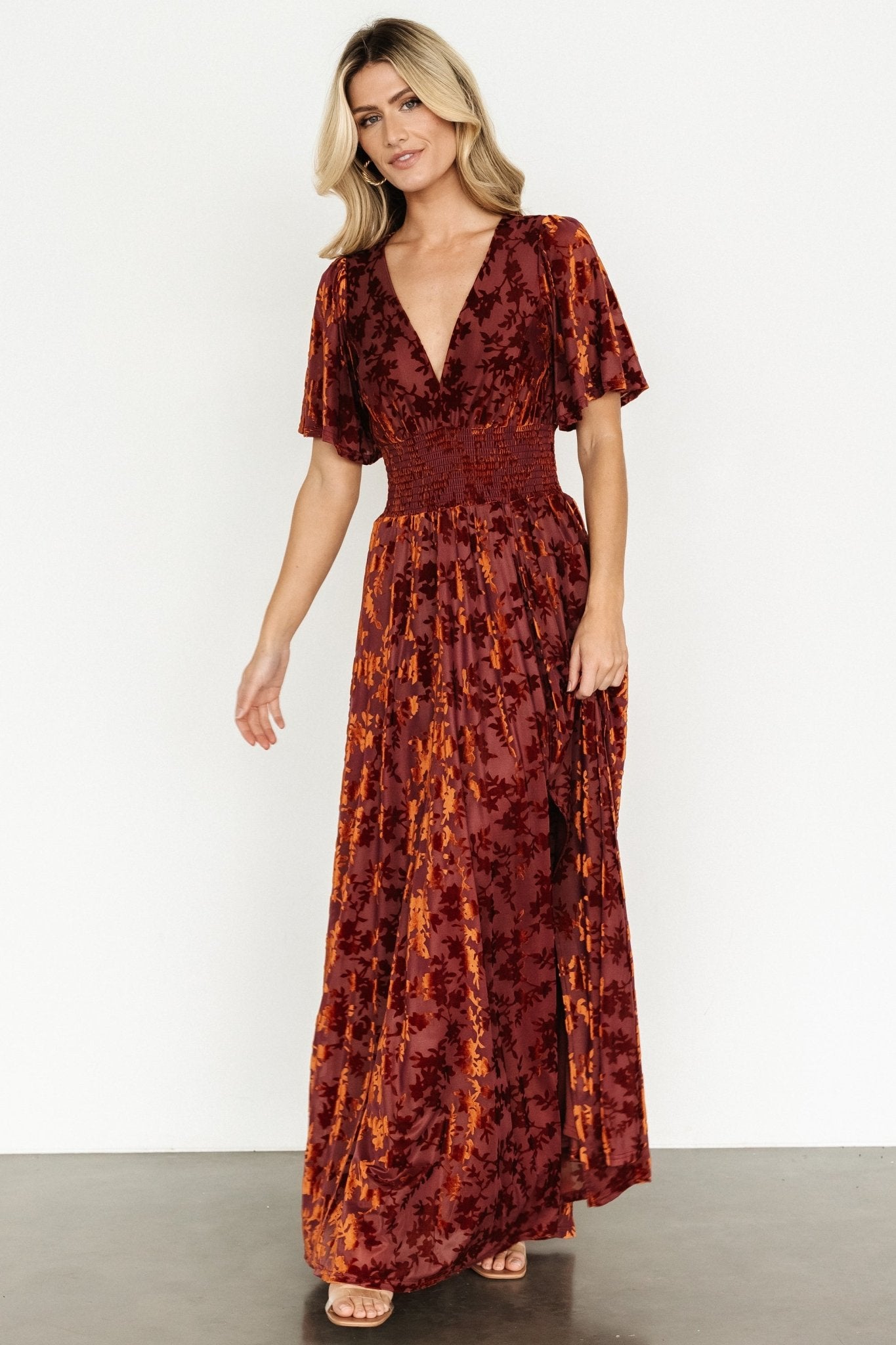 Veronica Velvet Maxi Dress | Rust - Baltic Born