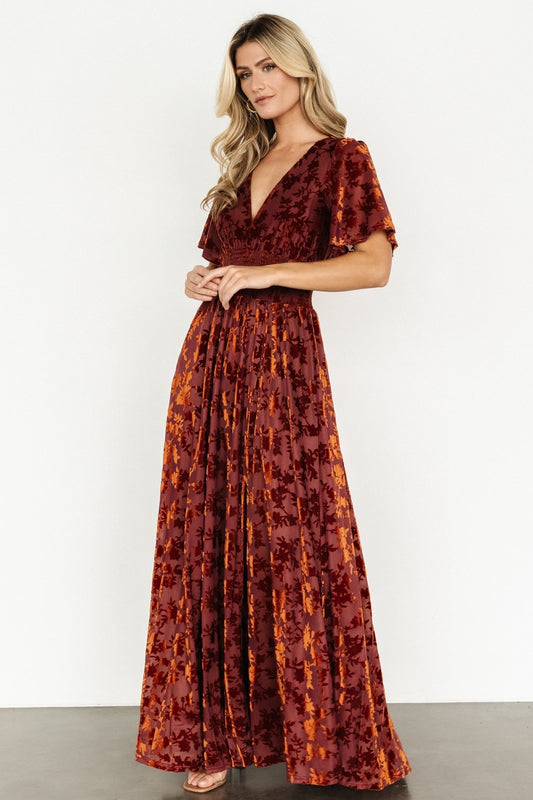 Veronica Velvet Maxi Dress | Rust - Baltic Born