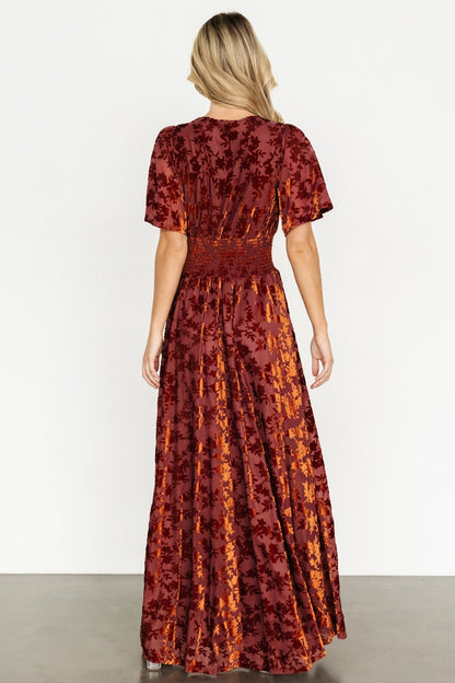 Veronica Velvet Maxi Dress | Rust - Baltic Born