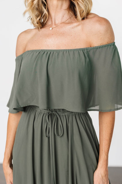 Victoria Off Shoulder Maxi Dress | Dark Sage - Baltic Born