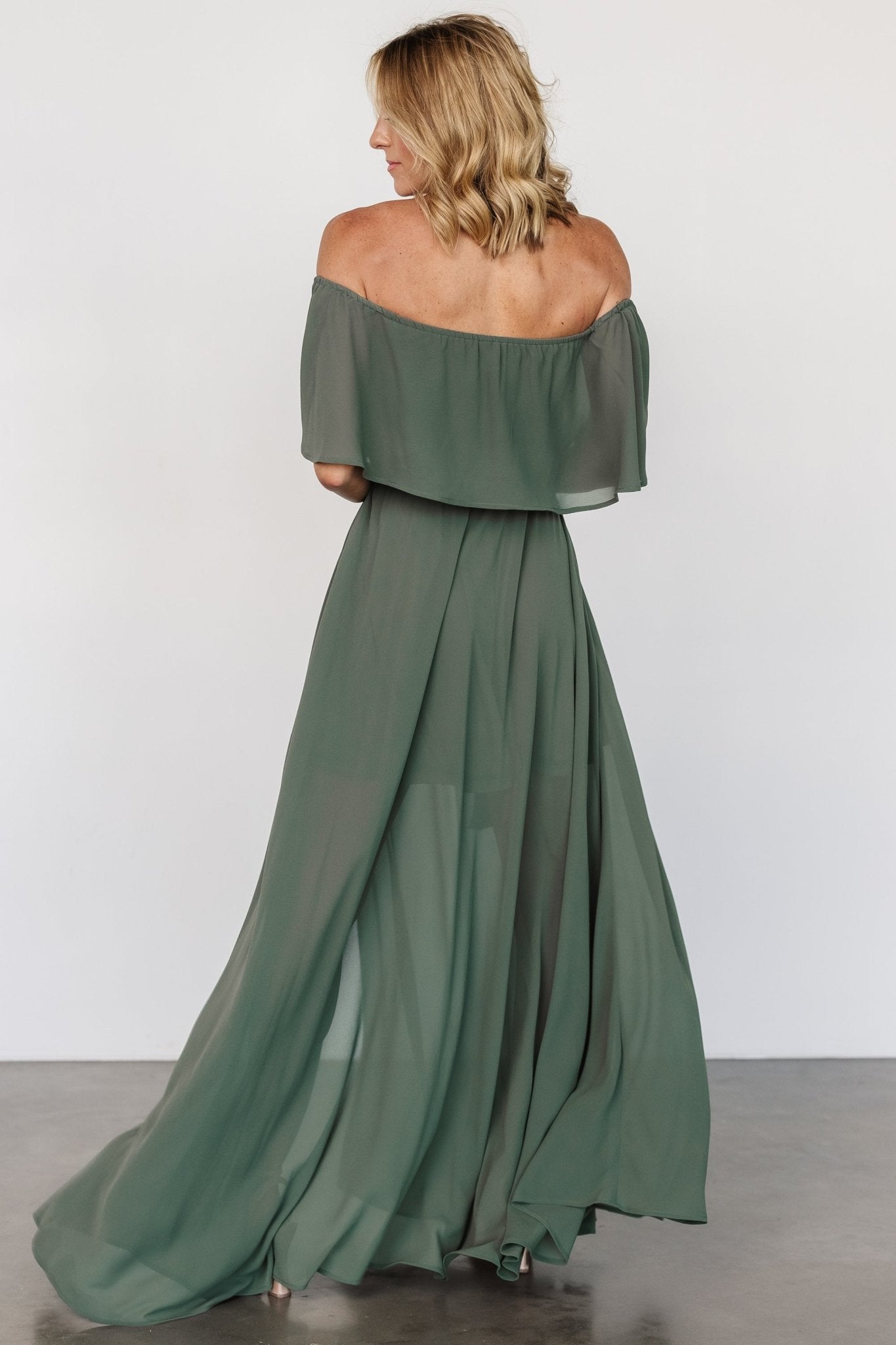 Victoria Off Shoulder Maxi Dress | Dark Sage - Baltic Born