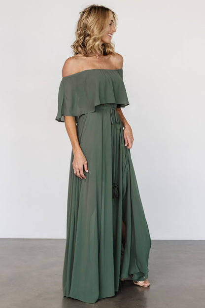 Victoria Off Shoulder Maxi Dress | Dark Sage - Baltic Born