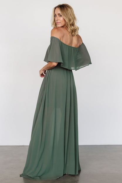 Victoria Off Shoulder Maxi Dress | Dark Sage - Baltic Born