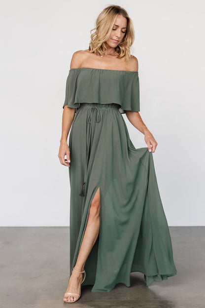 Victoria Off Shoulder Maxi Dress | Dark Sage - Baltic Born