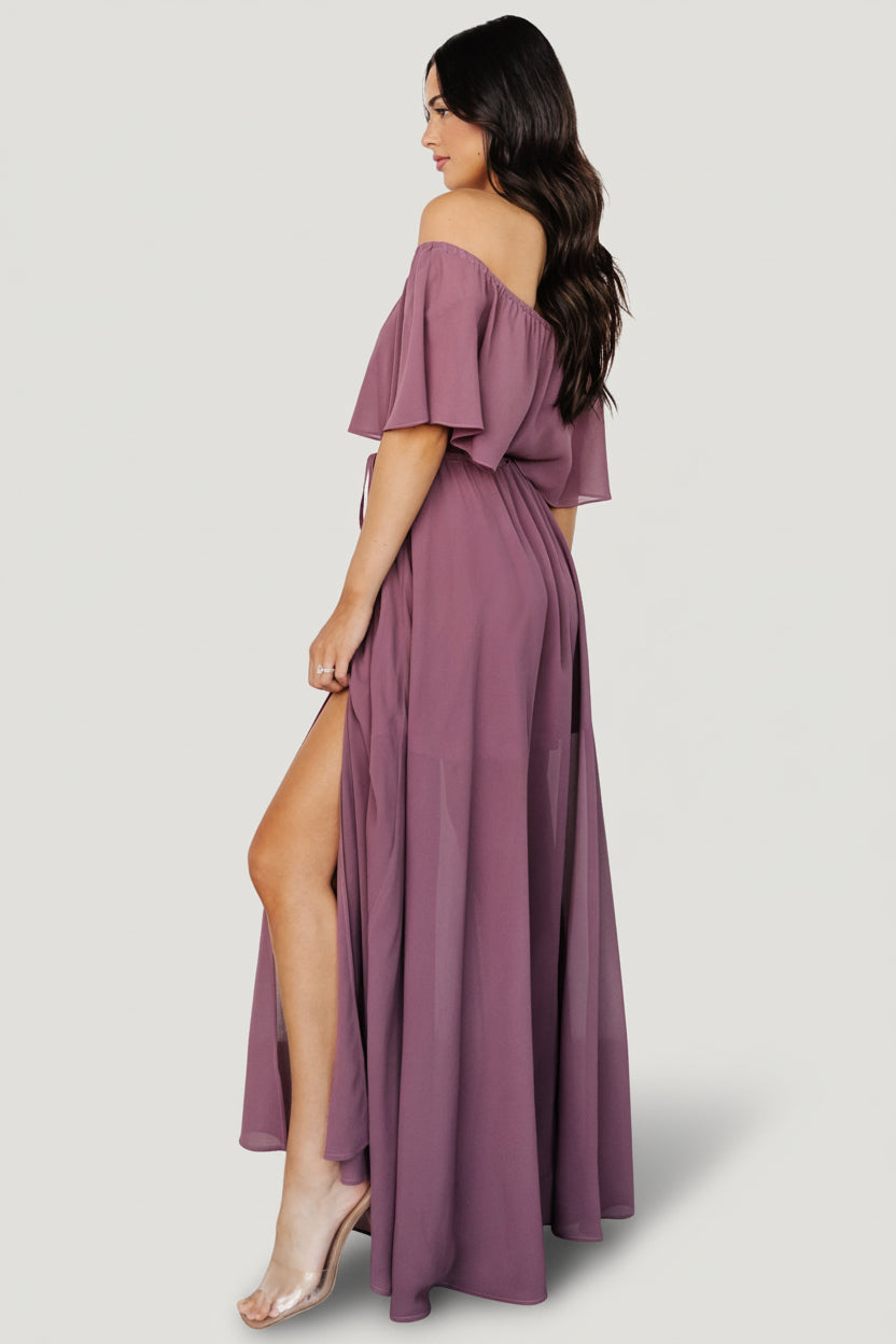Baltic Born Womens Victoria Off Shoulder Maxi Dress | Vintage Plum | Size: XS Baltic Born Womens Victoria Off Shoulder Maxi Dress | Vintage Plum | Size: XS