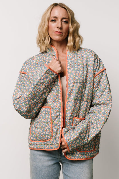 Vida Jacket | Dusty Blue + Coral Floral - Baltic Born