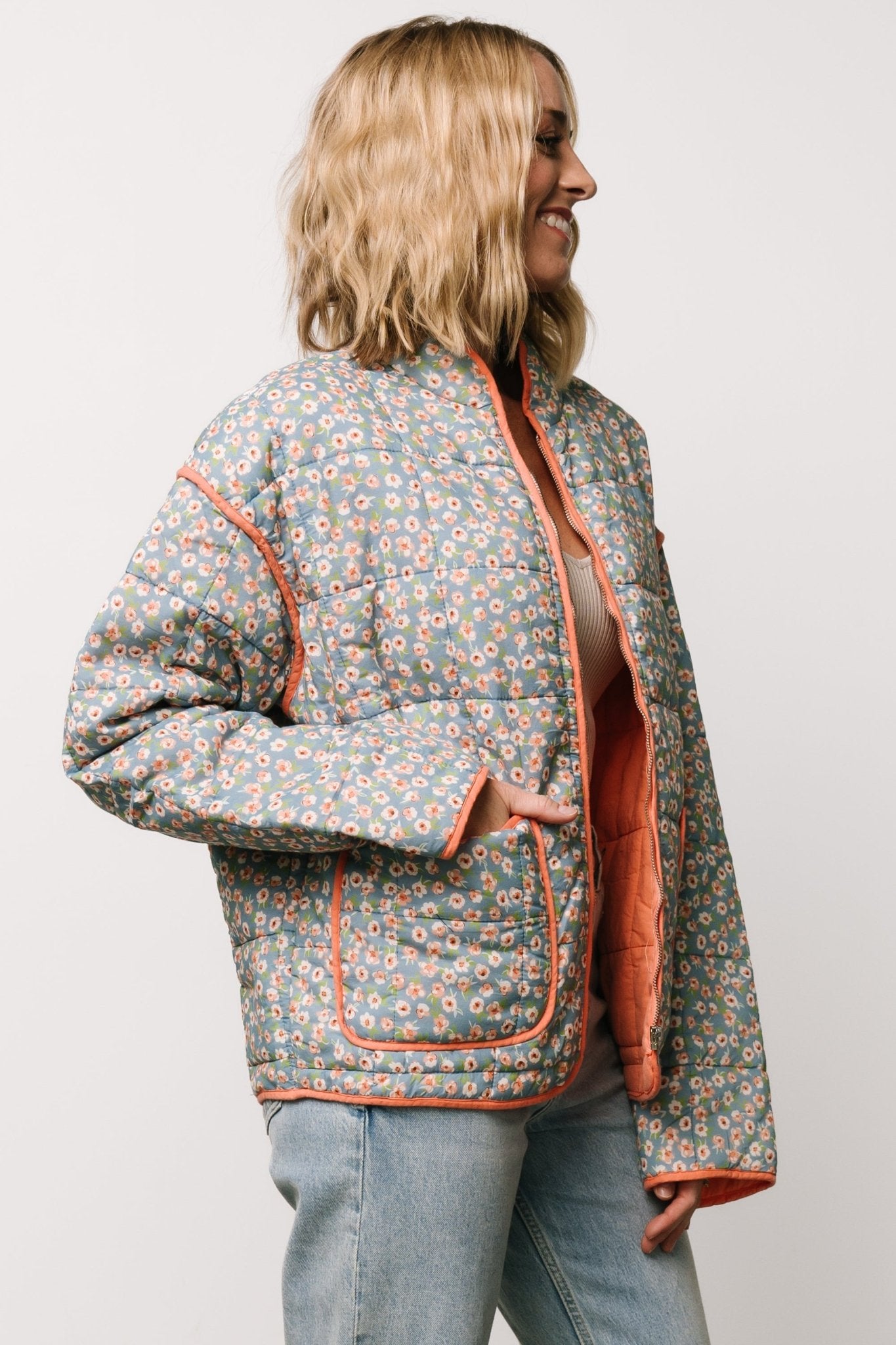 Vida Jacket | Dusty Blue + Coral Floral - Baltic Born