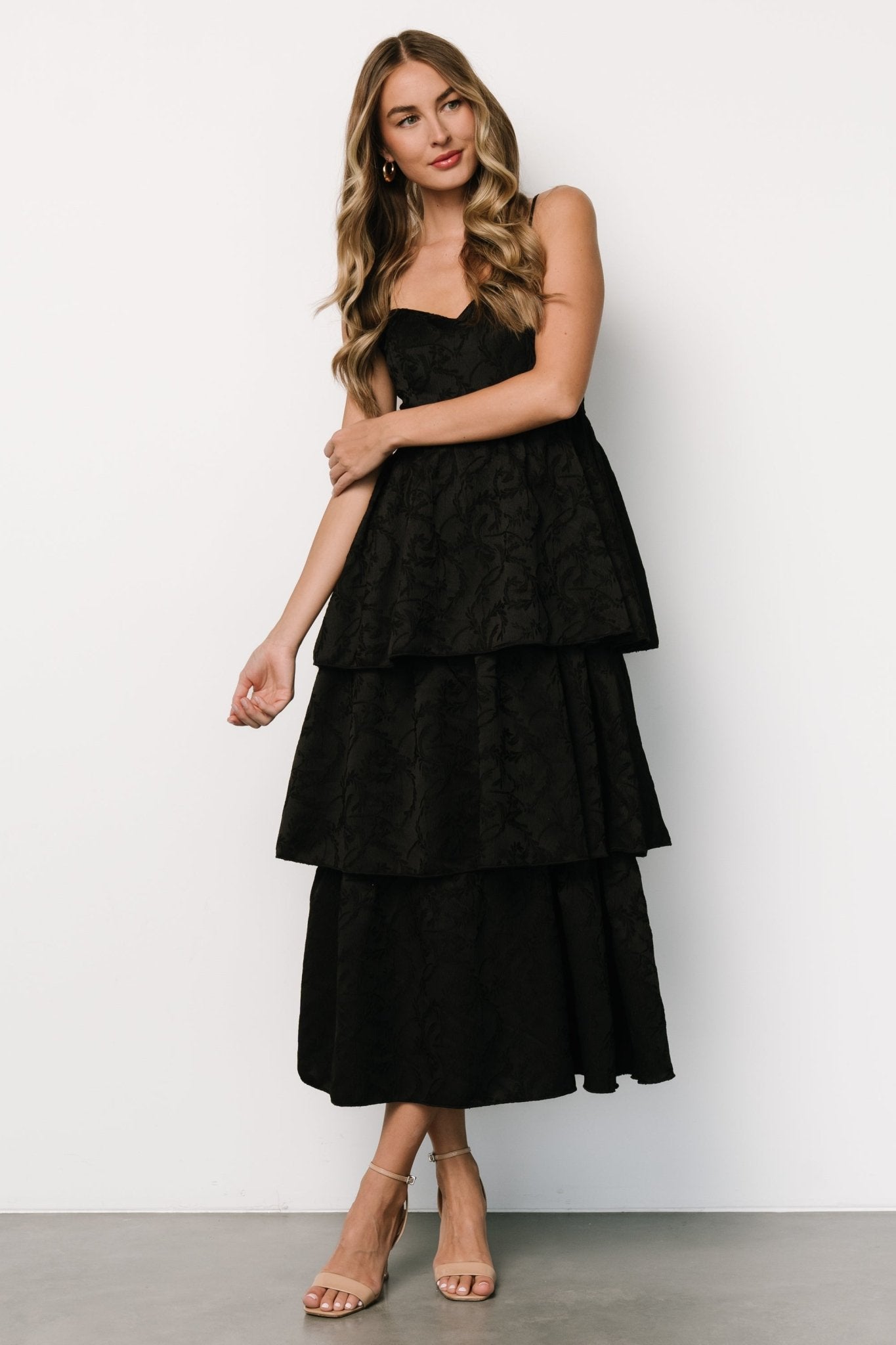 Violetta Embossed Tiered Dress | Black - Baltic Born